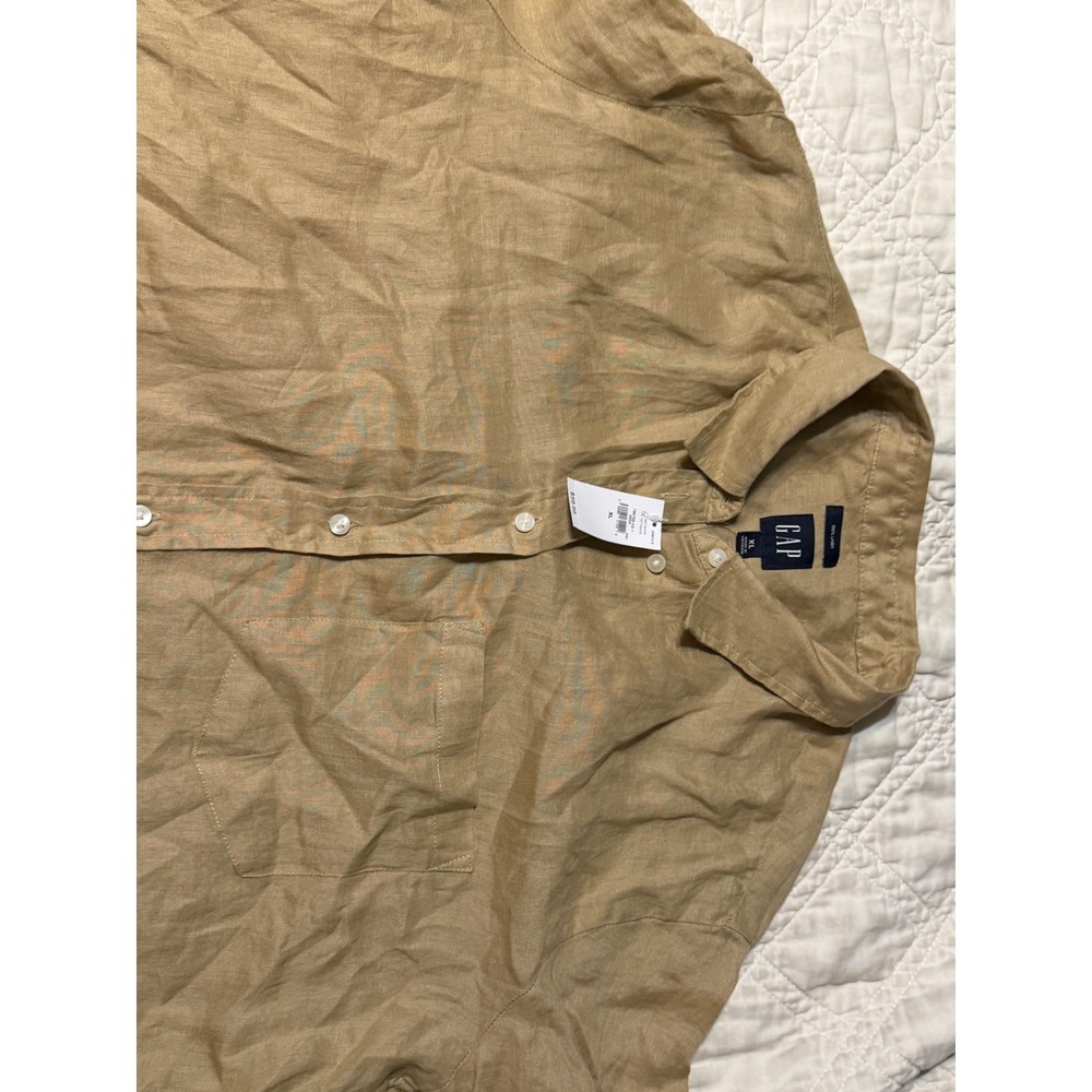 Gap Button Down Shirt Mens XL Tan 100% Linen Long Sleeve - Picture 4 of 11